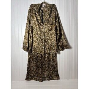 Victoria's Secret Satin Pajama Set Leopard Print Satin Top & Pants Large